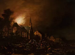 Church on fire by Egbert Van Der Poel Oil Painting