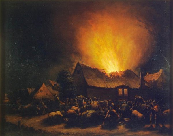 Main Product Photo of Fire in a Village Painting by Egbert Van Der Poel