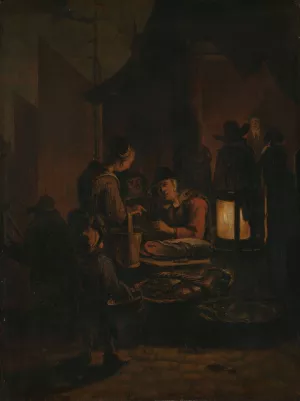 Fish market at night by Egbert Van Der Poel Oil Painting