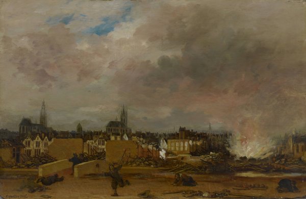 Main Product Photo of The Explosion of the Powder Magazine in Delft, 1654  Painting by Egbert Van Der Poel