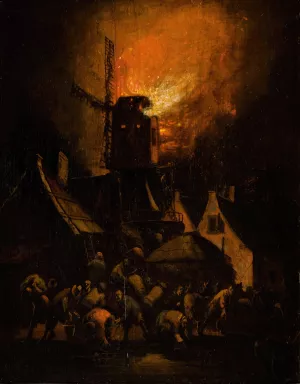 Windmill Fire by Egbert Van Der Poel Oil Painting