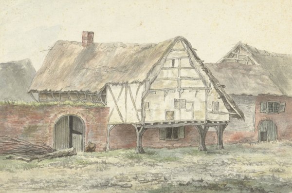 Main Product Photo of Boerderij met een muur  Painting by Egbert Van Drielst