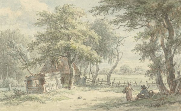 Main Product Photo of Figuren bij hutje in het Naarder Houd  Painting by Egbert Van Drielst
