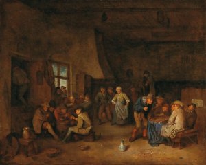 A Tavern Interior With Peasants Playing Triktrak by Egbert Van Heemskerck I Oil Painting