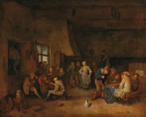A Tavern Interior With Peasants Playing Triktrak Oil painting by Egbert Van Heemskerck I