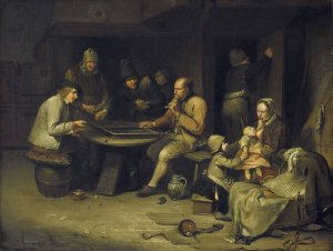 An Inn with Backgammon Players by Egbert Van Heemskerck I Oil Painting