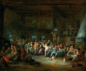 Tavern Interior With Merry Making Peasants by Egbert Van Heemskerck I Oil Painting