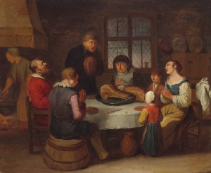 Prayer before the meal by Egbert Van Heemskerck Oil Painting
