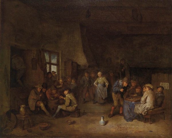 Main Product Photo of Tavern Interior with Chess Players Painting by Egbert Jaspersz Van Heemskerck The Elder