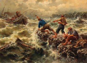Saving the Shipwrecked Sailors by Egide Linnig Oil Painting