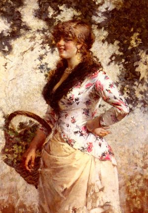 A Young Woman In A Vineyard by Egisto Lancerotto Oil Painting