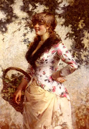 A Young Woman In A Vineyard by Egisto Lancerotto Oil Painting