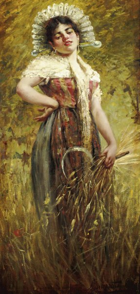 Giovanna Contadina by Egisto Lancerotto Oil Painting