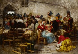 The Lace-Makers of Venice by Egisto Lancerotto Oil Painting