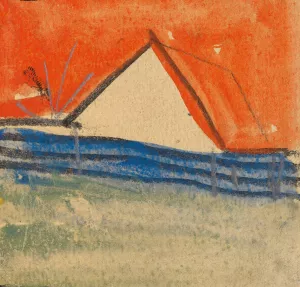 Abstrahierter Giebel hinter einem Zaun by Egon Schiele Abstrahierter Giebel hinter einem Zaun Oil painting by Egon Schiele