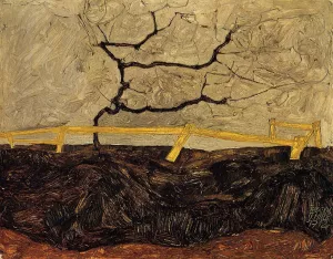 Bare Tree Behind a Fence painting by Egon Schiele