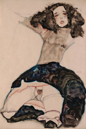 Black-Haired Girl with Lifted Skirt by Egon Schiele Oil Painting