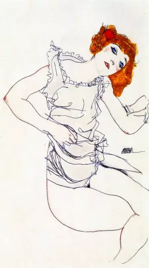 Blond Girl in Underwear by Egon Schiele Oil Painting