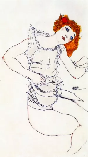 Blond Girl in Underwear Oil painting by Egon Schiele