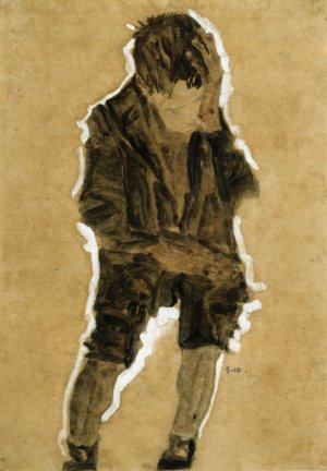 Boy with Hand to Face by Egon Schiele Oil Painting