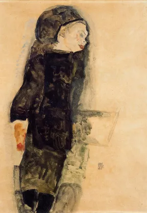 Child in Black Oil painting by Egon Schiele