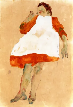 Child in Orange Dress with White Pinafore by Egon Schiele - Oil Painting Reproduction