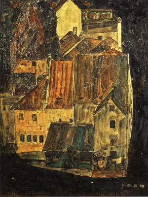 City on the Blue River I Oil painting by Egon Schiele
