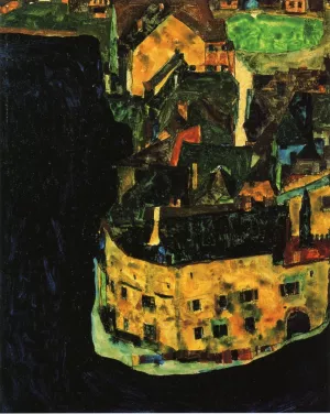 City on the Blue River by Egon Schiele - Oil Painting Reproduction