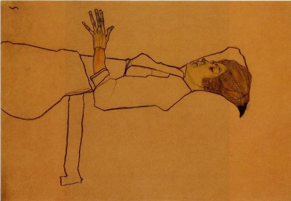 Main Product Photo of Clothed Woman, Reclining Painting by Egon Schiele