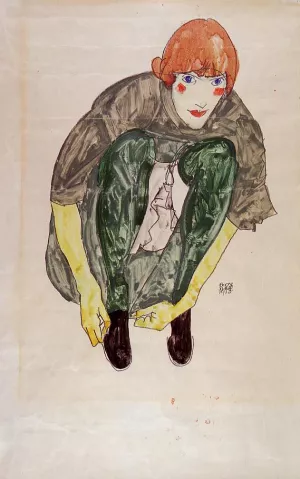 Crouching Figure also known as Valerie Neuzil by Egon Schiele - Oil Painting Reproduction