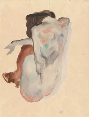 Crouching Nude in Shoes and Black Stockings, Back View by Egon Schiele Oil Painting
