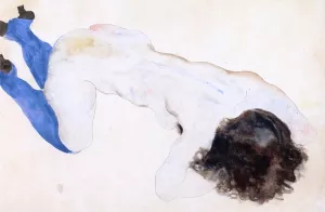 Crouching Woman with Blue Stockings by Egon Schiele Oil Painting
