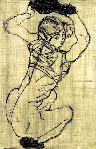 Main Product Photo of Crouching Woman Painting by Egon Schiele