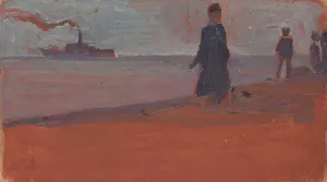 Dampfer vom Strand aus gesehen by Egon Schiele Oil Painting