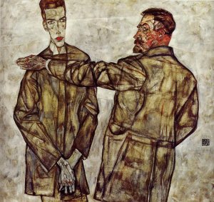 Double Portrait also known as Chief Inspector Heinrich Benesch and His Son Otto Oil painting by Egon Schiele