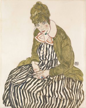 Edith with Striped Dress, Sitting by Egon Schiele Oil Painting