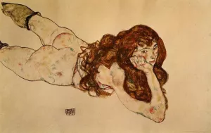 Female Nude Lying on Her Stomach by Egon Schiele - Oil Painting Reproduction