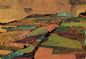 Field Landscape also known as Kreuzberg Near Krumau by Egon Schiele - Oil Painting Reproduction