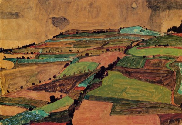 Main Product Photo of Field Landscape also known as Kreuzberg Near Krumau Painting by Egon Schiele