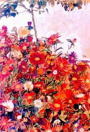 Field of Flowers by Egon Schiele - Oil Painting Reproduction