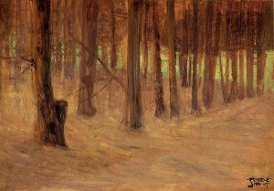 Forest with Sunlit Clearing in the Background by Egon Schiele Oil Painting