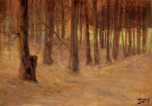 Forest with Sunlit Clearing in the Background by Egon Schiele - Oil Painting Reproduction