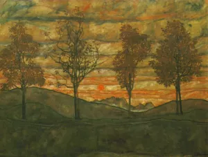 Four Trees Oil painting by Egon Schiele