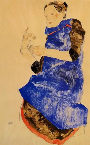 Girl in a Blue Apron by Egon Schiele - Oil Painting Reproduction