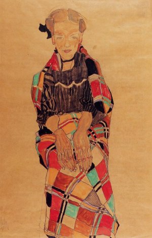 Girl in Black Pinafore, Wrapped in Plaid Blanket