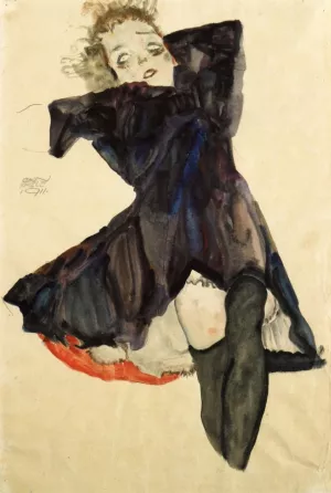 Girl in Blue Dress Oil painting by Egon Schiele