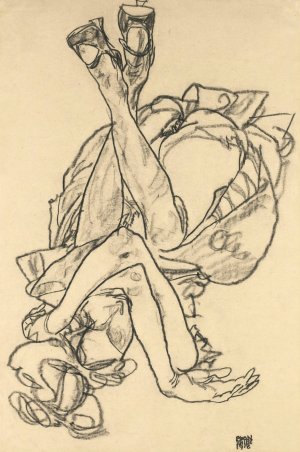Girl Lying On Her Back With Crossed Arms And Legs by Egon Schiele Oil Painting