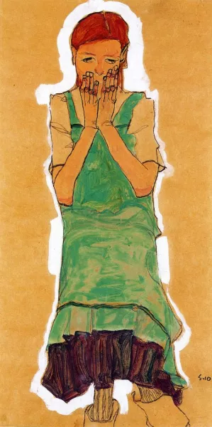 Girl with Green Pinafore Oil painting by Egon Schiele