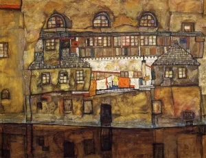 House on a River also known as Old House I by Egon Schiele Oil Painting