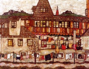 House with Drying Laundry by Egon Schiele Oil Painting